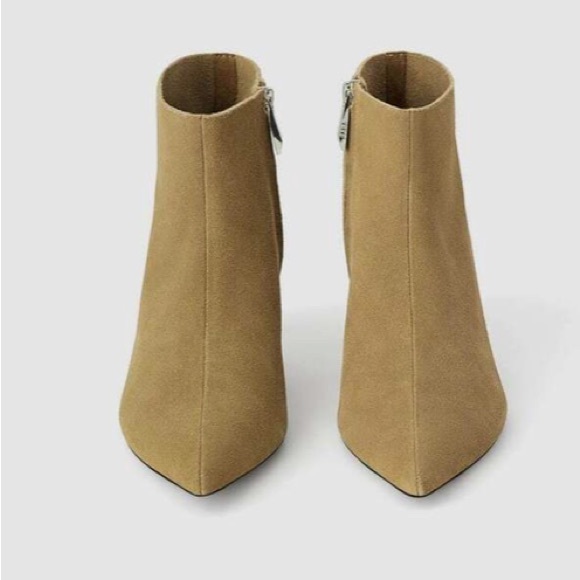 Zara Split Suede Kitten Heel Ankle Boots Tan Size 38 NEW - Picture 3 of 12
